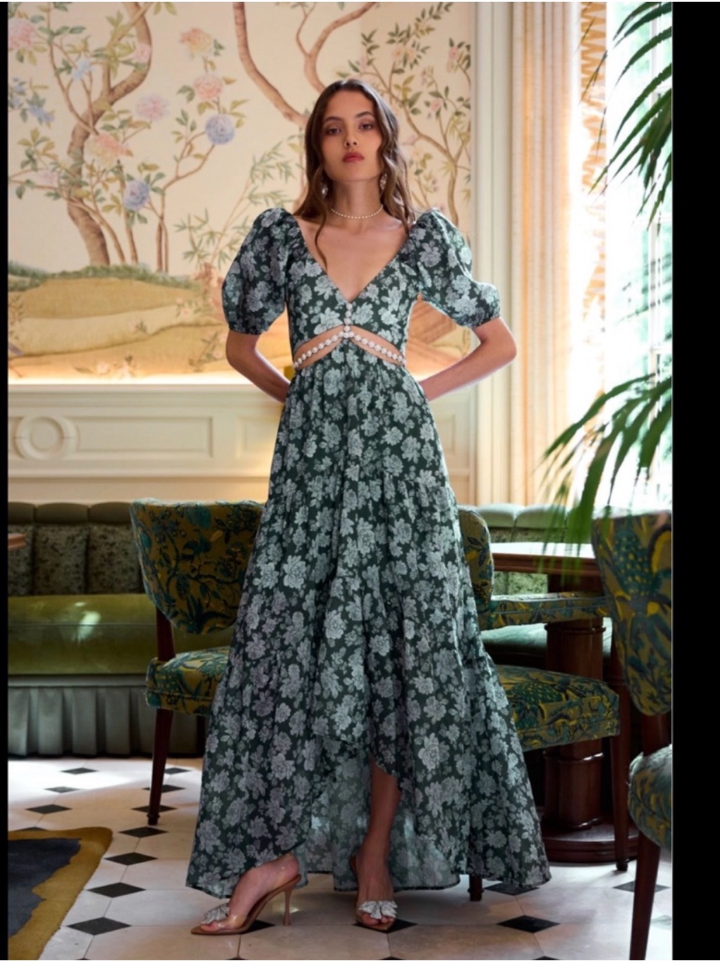 V Chapman Emma Dress - Nwt Emerald Peony Print